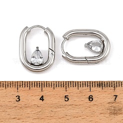304ステンレススチール製キュービックジルコニアフープピアス（女性用）  涙の楕円形  ステンレス鋼色  20.5x15.5x4mm&nbsp;SA-CBAF36C-05P