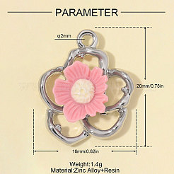 亜鉛合金と樹脂ペンダント  花のチャーム  ハンドポリッシュ  ピンク  プラチナ  20x16mm  穴：2mm&nbsp;RE-OY001-15P