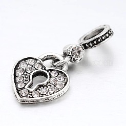 Large Hole Heart Lock Alloy Rhinestone European Dangle Charms&nbsp;MPDL-L010-04
