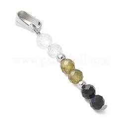 Faceted Round Natural Quartz Crystal & Labradorite & Black Spinel Beaded Pendants&nbsp;PALLOY-JF03529-08