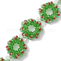 女性用手作りガラスシードクリスマスリースビーズブレスレット  薄緑  7-1/8インチ（18cm）&nbsp;BJEW-MZ00060