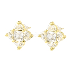 Rhombus Brass Micro Cubic Zirconia Stud Earrings&nbsp;EJEW-L270-20G-02