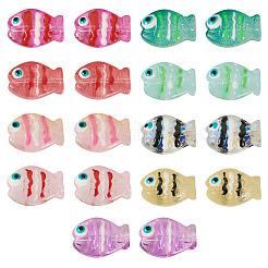 18個9色ガラスビーズ  手描きのビーズ  エナメル  ナザールボンジュウ模様の魚  ミックスカラー  14x10x6mm  穴：1.2mm  2個/カラー&nbsp;LAMP-TA0001-83