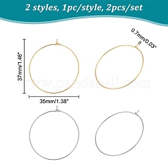 304ステンレススチールフープピアス金具  ワイングラスチャームのパーツ  ゴールデン·ステンレス鋼色  37x35x0.7mm  2色  40個/カラー  80個/箱&nbsp;STAS-UN0003-97
