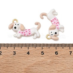 スプレープリント合金エナメルチャーム  犬の形のチャーム  ラックめっき  ゴールドカラー  ホワイト  15x24x4mm  穴：1.8mm&nbsp;ENAM-K076-41G-03