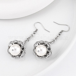 304 Stainless Steel & Resin Pearl Dangle Earrings&nbsp;WG17434-01
