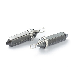 合成非磁性ヘマタイト先の尖ったペンダント  プラチナトーンの真鍮パーツ  弾丸  39.5x12x11.5mm  穴：4.5x2.8mm&nbsp;X-G-M378-01P-A16