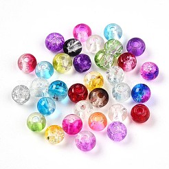 ベーキングペイント、透明なクラックルガラスビーズ  ラウンド  ミックスカラー  4~5mm  穴：0.8~1.4mm  約10415個/1000g&nbsp;DGLA-Q018-4mm-M01