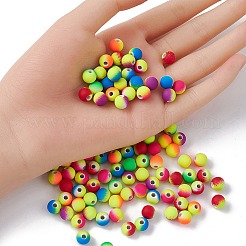 ラバー加工アクリルビーズ  ツートン  ラウンド  ミックスカラー  8x7mm  穴：2mm&nbsp;MACR-YW0002-88