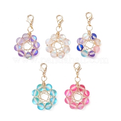 Star Copper Wire Wrapped Synthetic Moonstone Pendant Decorations&nbsp;HJEW-JM03027