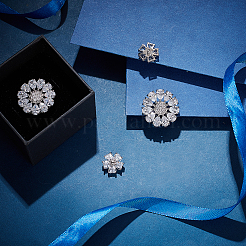4個 2スタイル 1穴合金シャンクボタン  キュービックジルコニア付き  花  透明  13~16x14~16x4.5~6mm  穴：1.2mm  2個/スタイル&nbsp;BUTT-PH0001-23