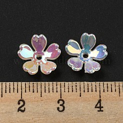 虹色のABSプラスチックビーズキャップ  ABカラーメッキ  5  - 花びらの花  カラフル  11x11x3.5mm  穴：1.2mm&nbsp;OACR-C021-04
