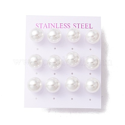 6 ペアのシェルパールラウンドボールスタッドピアス  女性用304ステンレスポストイヤリング  ホワイト  ミックスカラー  24x12mm  ピン：1mm&nbsp;EJEW-A067-18B
