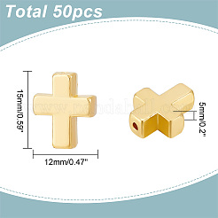 50個の合金ビーズ  カドミウムフリー＆鉛フリー  クロス  ゴールドカラー  15x12x5mm  穴：2mm&nbsp;TIBEB-HY0001-07