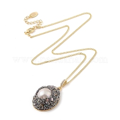 Brass Natural Pearl Pendant Necklaces&nbsp;NJEW-L119-04G