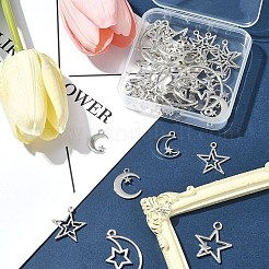 35pcs7スタイルチベットスタイルアロイペンダント  スター/ムーン  アンティークシルバー  18~37x15.5~25x2~2.5mm  穴：1.6~3mm  5個/スタイル&nbsp;FIND-FS0002-88