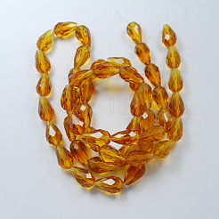 ガラスビーズ連売り  多面カット  ティアドロップ  チョコレート  6x4mm  穴：1mm  約65~68個/連  14.96~15.35インチ&nbsp;GLAA-R024-6x4mm-10