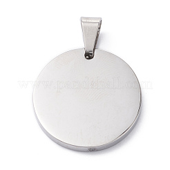 304ステンレスペンダント  エナメル  艶出し  ツリー付きフラットラウンド  ステンレス鋼色  25x3mm  穴：7.5x5mm&nbsp;STAS-Z027-02F-P