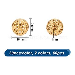 60個 2色 304ステンレススチール 中空丸ビーズ  ミックスカラー  10x9.5mm  穴：1mm  30個/カラー&nbsp;STAS-UN0045-90