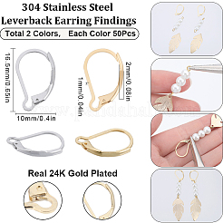 100Pcs 2 Colors 304 Stainless Steel Leverback Earring Findings&nbsp;STAS-SC0006-67