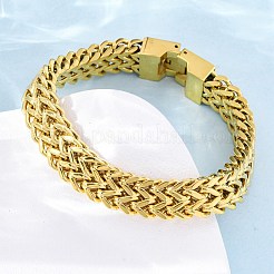304ステンレススチール製ウィートチェーンブレスレット、女性用、男性用  イオンプレーティング（ip）  ゴールドカラー  8-7/8x1/2インチ（22.4x1.15cm）&nbsp;BJEW-R018-12G