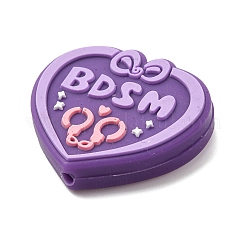 シリコンビーズ  ハートマークに「bdsm」という言葉が添えられています。  焦点ビーズ  パープル  28x30x7mm  穴：3mm&nbsp;SIL-D015-01B