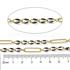 304ステンレススチールエナメルフィガロチェーン  ハンダ付け  スプールで  イオンプレーティング（ip）  18KGP本金メッキ  ブラック  20x5x1mm&nbsp;CHS-U003-02G-16