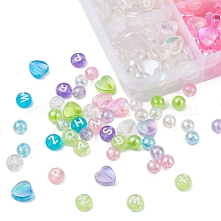 800個3スタイル5色透明アクリルビーズ  ラウンド＆ハート＆フラットラウンド、混合文字  ミックスカラー  6~8mm  穴：1.5mm  約60PCS /カラー&nbsp;TACR-YW0001-45