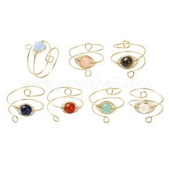 7Pcs 7 Styles Natural Lapis Lazuli & Rose Quartz & Green Aventurine & Carnelian(Dyed & Heated) & Tiger Eye & Dyed White Jade Horse Eye Finger Rings&nbsp;RJEW-JR00812