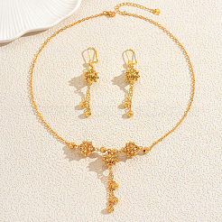 Brass Hollow Flower Tassel Beads Necklace & Earring Sets for Women&nbsp;BX6543