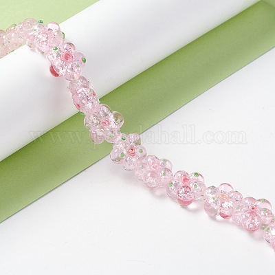 手作りランプワークビーズ連売り  バンピー  花  ピンク  13.5~14x14.5~15x7~8mm  穴：1.4mm  約28個/連  14.57インチ（37cm）&nbsp;LAMP-D015-08A-1