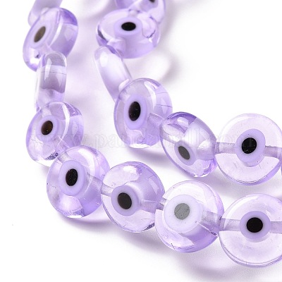 Handmade Evil Eye Lampwork Flat Round Bead Strands&nbsp;LAMP-L058-10mm-25-1