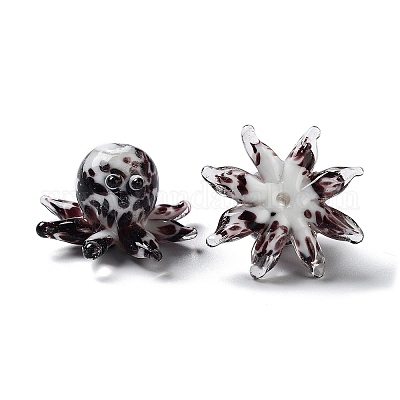 手作り凹凸柄ランプワークビーズ連売り  タコ  ブラック  15x25x13~14mm  穴：1.4mm&nbsp;LAMP-N021-37G-01-1