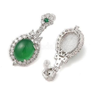 Natural Chalcedony Oval Dangle Stud Earrings&nbsp;G-S001-07P-1