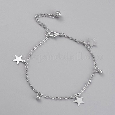 Brass Star & Round Charm Anklets&nbsp;AJEW-B005-12P-1