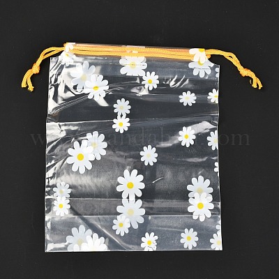 プラスチック製のつや消し巾着袋  長方形  花柄  20x16x0.02~0.2cm&nbsp;ABAG-M003-01A-06-1