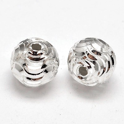 Fancy Cut 925 Sterling Silver Round Beads&nbsp;STER-F012-08E-1
