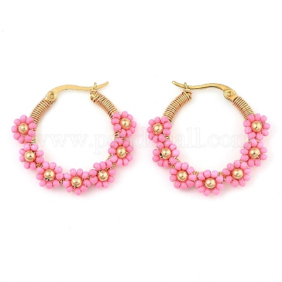 304ステンレススチールとボヘミアンビーズフラワーフープピアス（女性