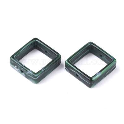 アクリルビーズフレーム  天然石風  長方形  濃い緑  28x27x9.5mm  穴：1.5mm  約160個/500g&nbsp;OACR-S021-13E-1