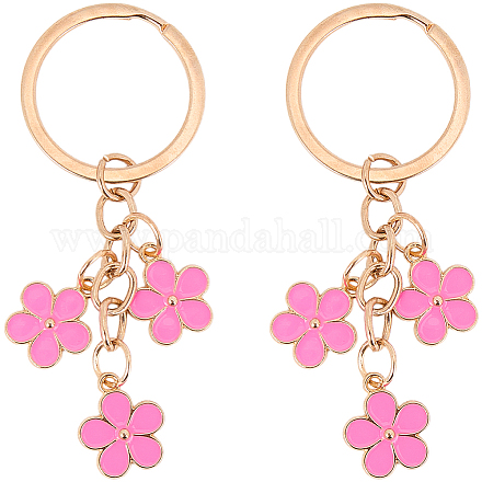 亜鉛合金キーホルダー エナメル 花 ショッキングピンク 8.2cmの通販
