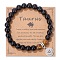 Natural Tiger Eye & Agate Beaded Stretch Bracelets, Constellation Charm Bracelets, Round, Taurus, 7-1/2 inch(19cm)