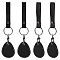 Leather Keychains, Teardrop, with Split Key Ring, Platinum, Black, 118mm
