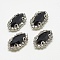 Sew on Rhinestone, Multi-strand Links, Glass Rhinestone, with Brass Findings, Garments Accessories, Horse Eye, Platinum, Jet, 21.5~23x11x5~6mm, Hole: 1mm