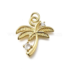 Brass Micro Pave Cubic Zirconia Pendants, Palm Tree, Cadmium Free & Lead Free, Rack Plating, Long-Lasting Plated, with Jump Ring, Real 18K Gold Plated, 20.5x18.5x2.8mm, Hole: 3.4mm