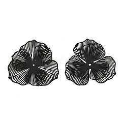 スプレー塗装された鉄ビーズキャップ  花  ブラック  37x39x7mm  穴：1.4mm