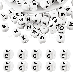 20Pcs White Cube Letter Silicone Beads 12x12x12mm Square Dice Alphabet Beads with 2mm Hole Spacer Loose Letter Beads for Bracelet Necklace Jewelry Making, Letter.C, 12mm, Hole: 2mm