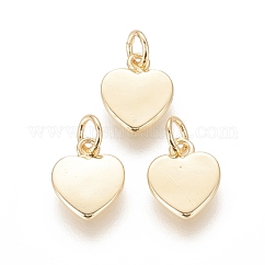 Brass Charms, Cadmium Free & Lead Free, with Jump Ring, Long-Lasting Plated, Heart, Real 18K Gold Plated, 12x9.5x1.5mm, Hole: 3mm