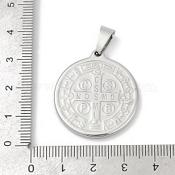 304ステンレスペンダント  聖者ベネディクトメダルのフラットラウンド  ステンレス鋼色  31x28x3mm  穴：8x4.5mm&nbsp;STAS-A053-24C-P