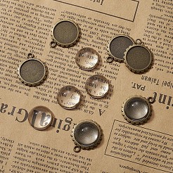 Tibetan Style Alloy Flower Pendant Cabochon Settings and Clear Half Round Glass Cabochon&nbsp;TIBE-X0019-20AB