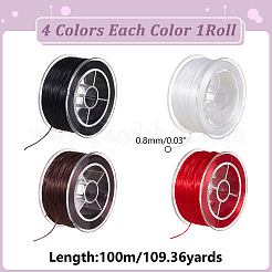 4 ロール 4 色の平らな弾性クリスタルストリング  弾性ビーズ糸  ストレッチブレスレット作り用  ミックスカラー  0.8mm  約109.36ヤード（100m）/ロール  1ロール/色&nbsp;EW-WR0001-01